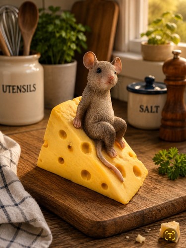 Mouse sat cheese wedge - sat,