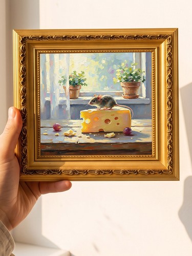 Mouse cheese oil painting - mouse,